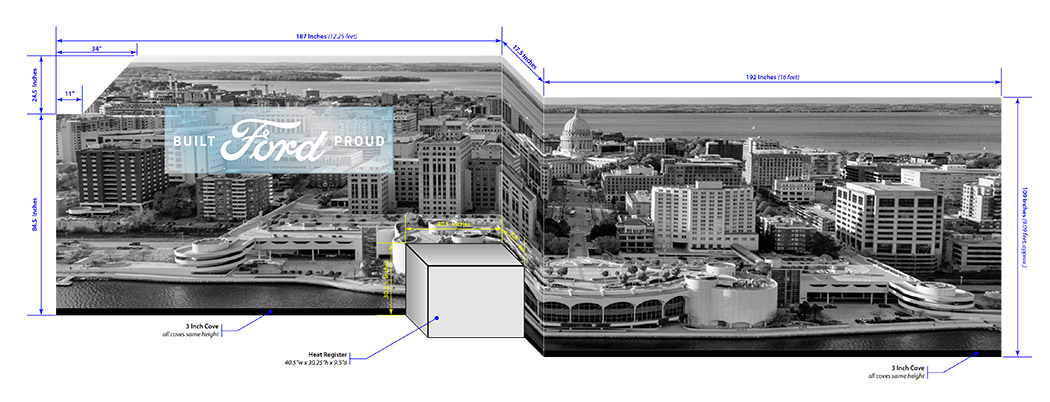 Camp Randall Luxury Suites 10 A drawing mockup for a cityscape wall mural.