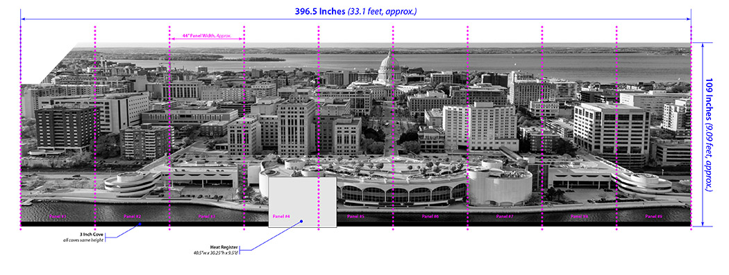 Camp Randall Luxury Suites 11 A drawing mockup for a cityscape wall mural.