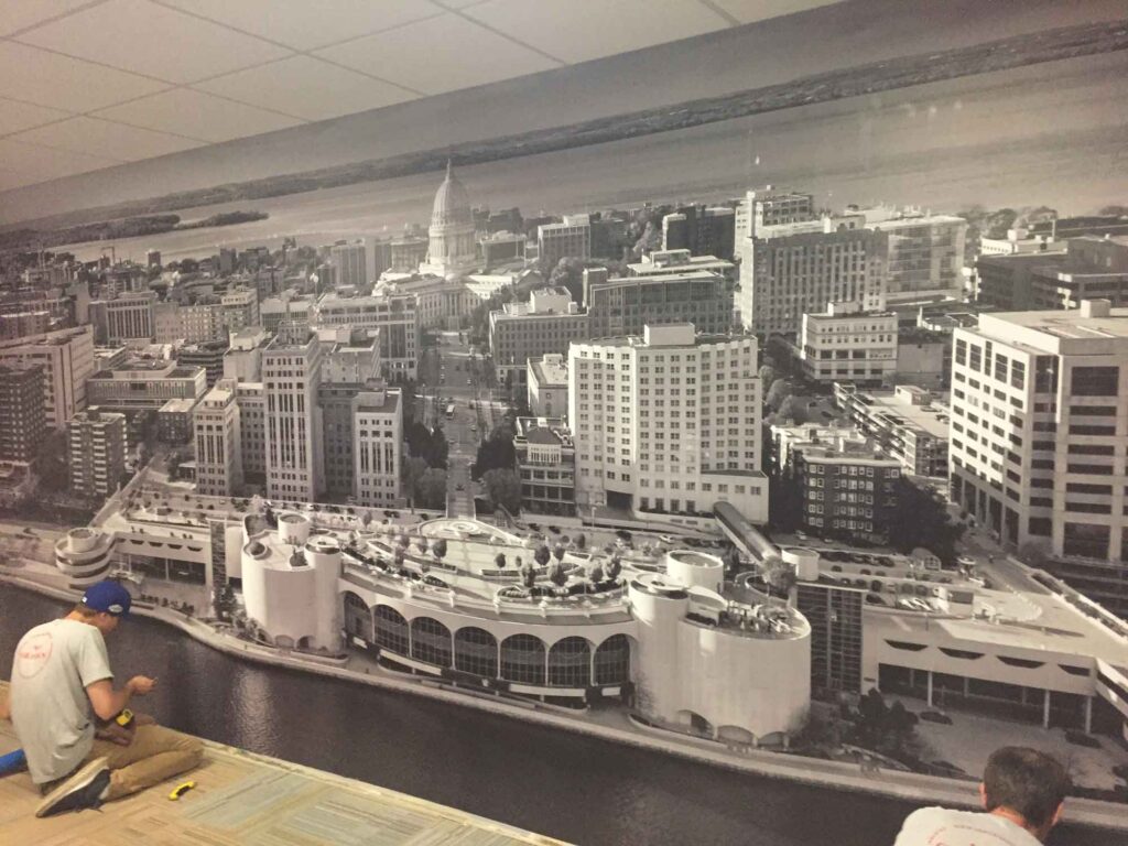 Camp Randall history wall installation.