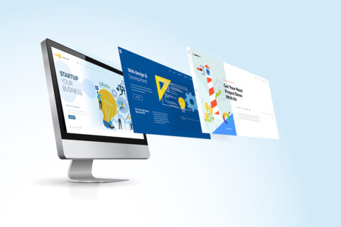 10 Ways to Build a Strong Online Presence: Digital Marketing Essentials 2 Large computer monitor with three screen examples.