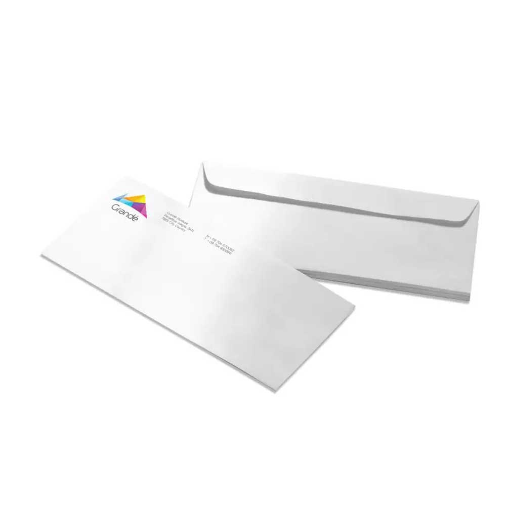 Business Printing 12 A front and back view of a white envelope on a white background.