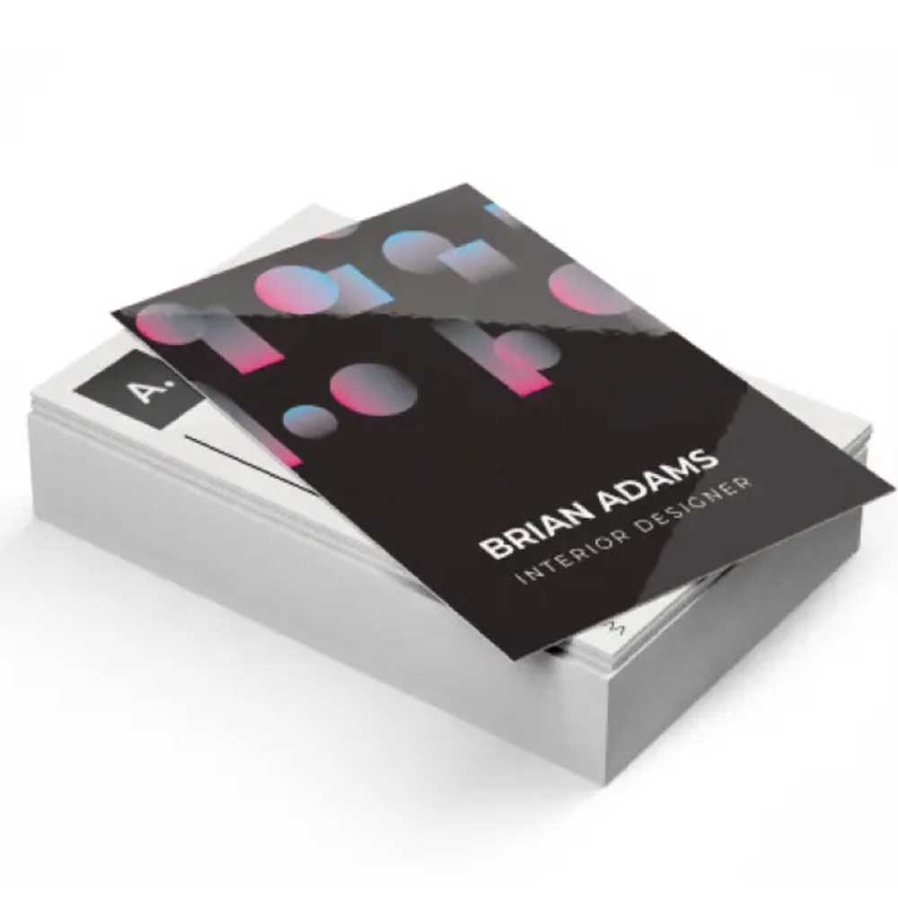 Business Printing 3 Stack of black business cards on a white background.