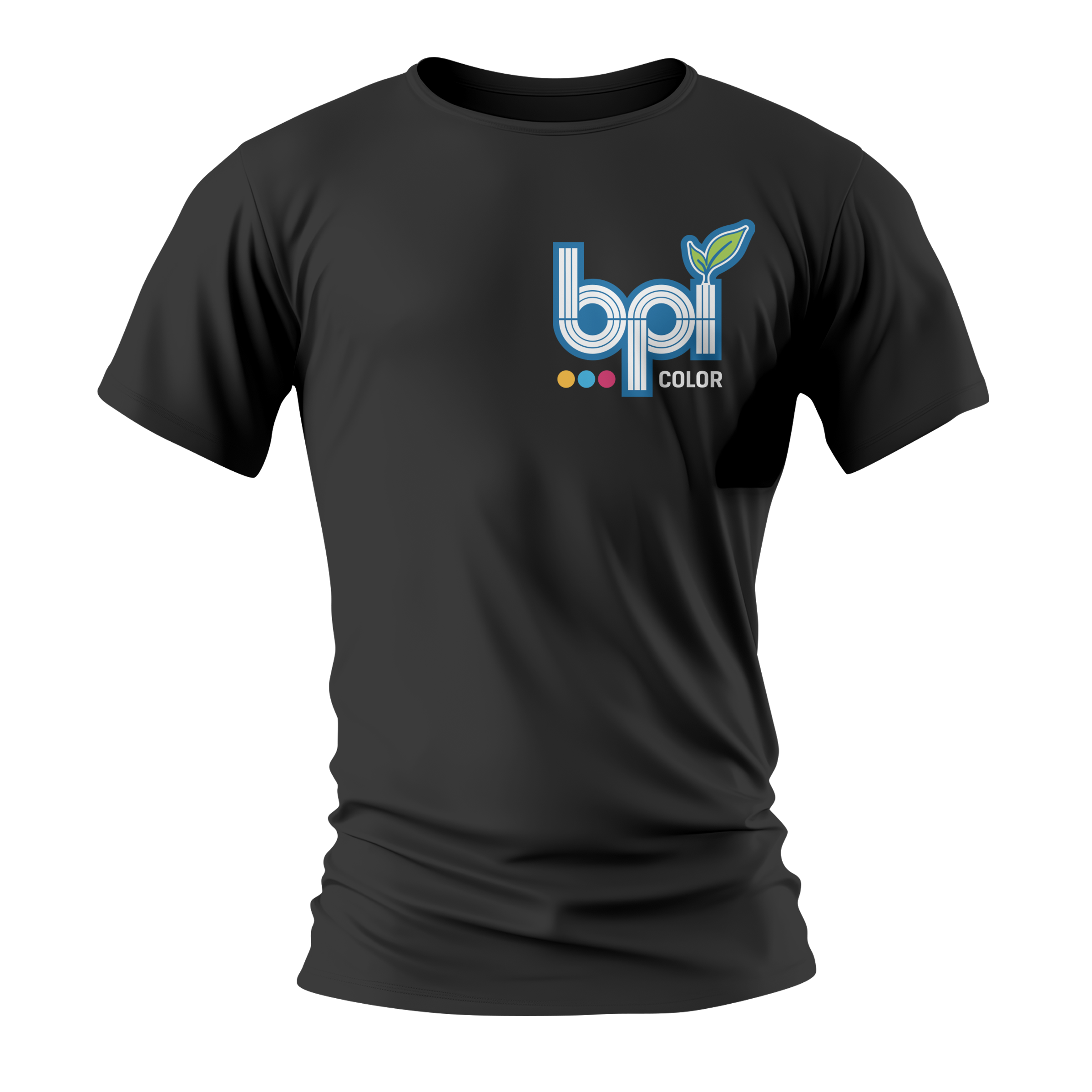 Business Printing 2 Black t-shirt with BPI Color logo.