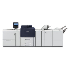 Xerox® PrimeLink® B9110 production printer with high-capacity drawers, touchscreen interface, and advanced output trays for professional black-and-white printing.