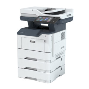 Xerox® VersaLink® B415 printer left-facing angle highlighting ventilation, ports, and high-capacity tray configuration.