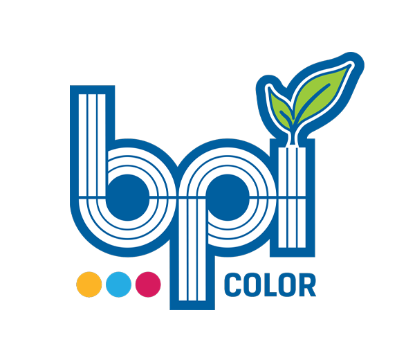BPI Color logo featuring stylized "bpi" text with a leaf growing from the "i" and three colored circles in yellow, cyan, and magenta.