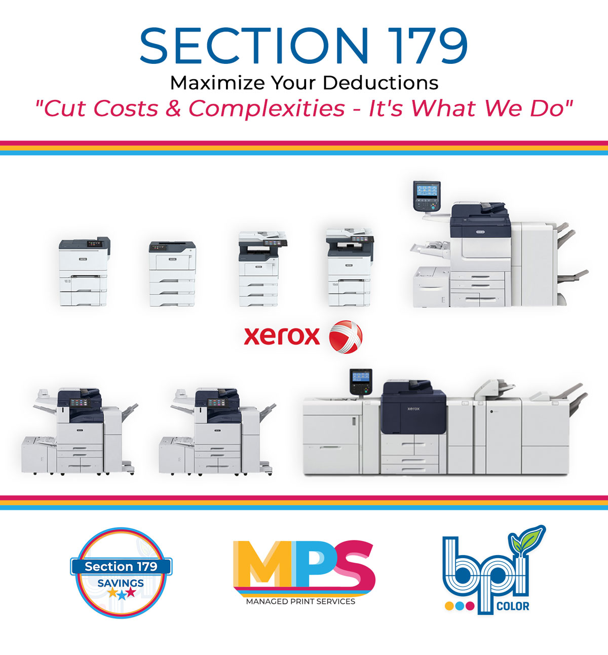 Section 179 - Maximize Your Deductions 8 Collage of Xerox Printers for Section 179 Tax Deductions.