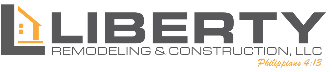 Liberty Remodeling & Construction logo featuring a stylized home icon and Philippians 4:13 scripture reference.