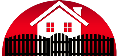 Ideal Fence of Madison, LTD. Logo featuring a white house and black fence against a bold red background, symbolizing home security and fencing services.